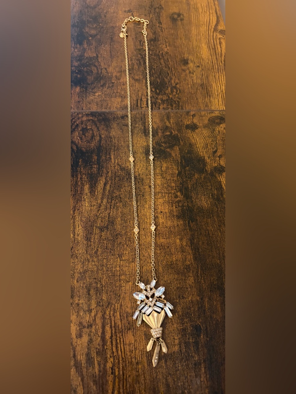 Gold Crystal Pendant Long Necklace - Women Jewelry
